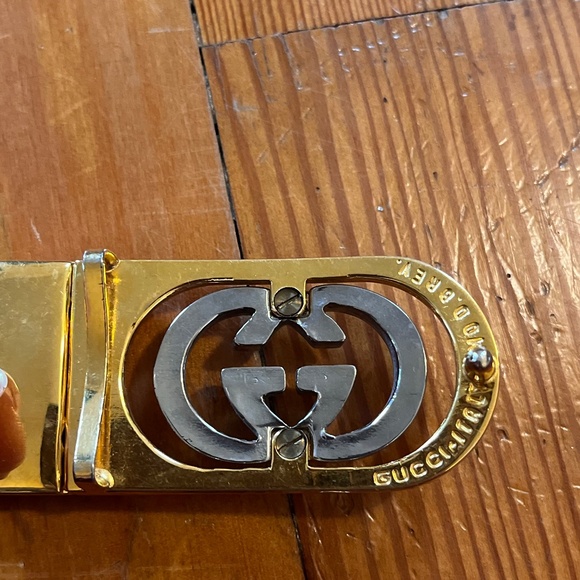 GUCCI 1970\'s Leather Gold tone/Silver Tone Belt